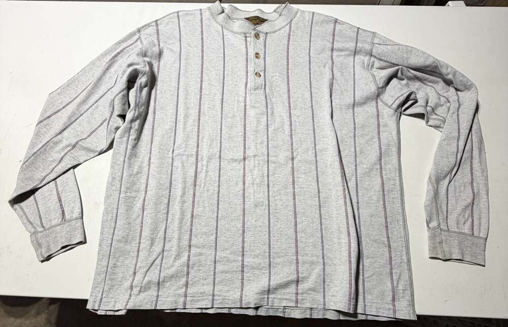 Vintage Eddie Bauer Striped Long Sleeve Henley Shirt Mens Large